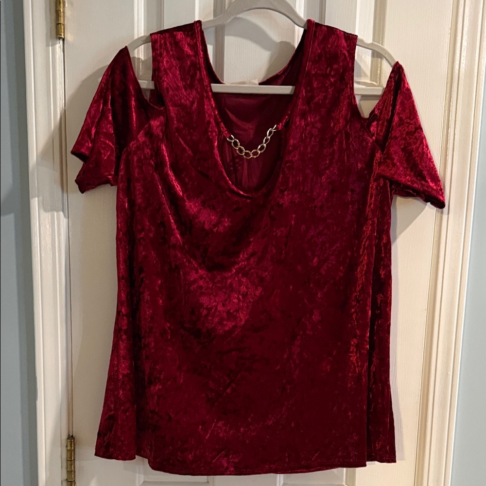 Free Kisses Deep Red Velvet Cold Shoulder Blouse